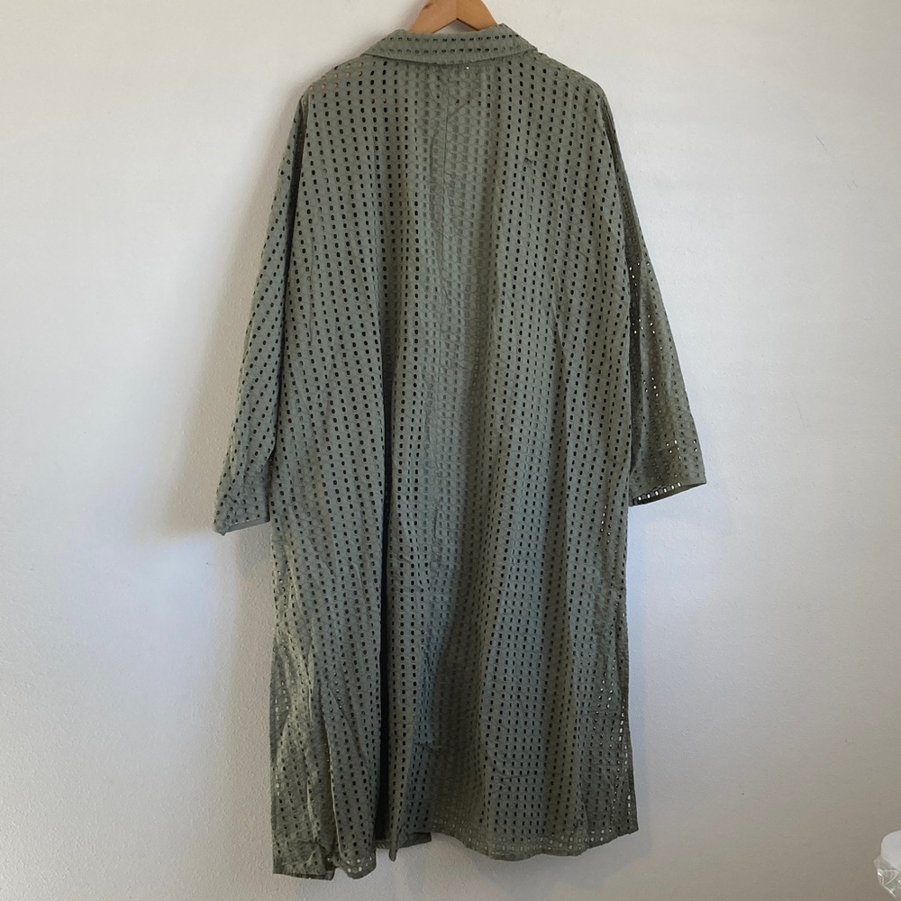 By Anthropologie Collared Eyelet Duster One Size Olive Green - Picture 6 of 8